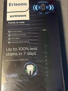 NEW, NEW in sealed box Black Erisonic Sonicwave Electric Toothbrush